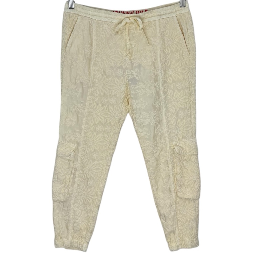 Johnny Was Cream Floral Embroidered Love Joggers Size Small NWT